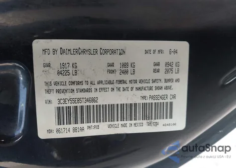 2005 Chrysler Pt Cruiser Touring из США, поврежденный, VIN 3C3EY55E85T346862